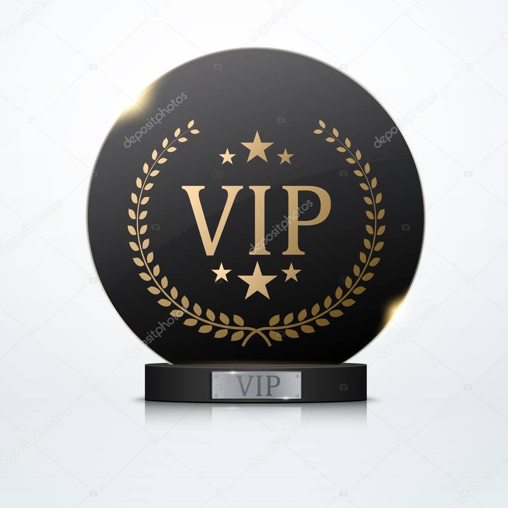 Vip invitation with black award trophy, vector