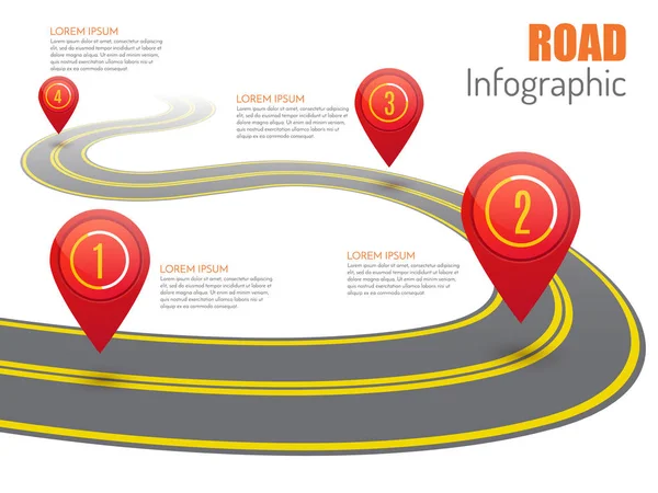 Infográfico de estrada com ponteiros vermelhos, ilustração vetorial —  Vetores de Stock