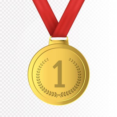 İlk yer altın madalya şeffaf arka plan üzerinde izole. Vector.illustration