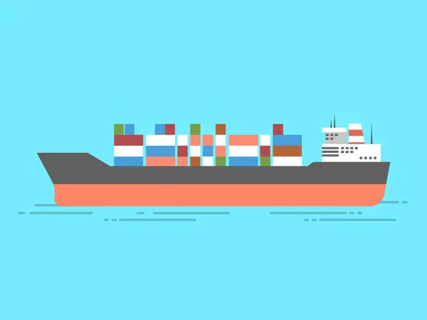 Nave container cargo nell'icona dell'oceano. Vettore — Vettoriale Stock