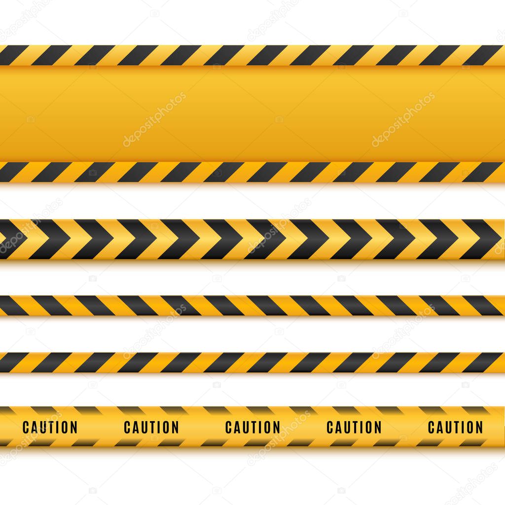 Yellow and black danger tapes. Caution lines isolated. Vector illustration