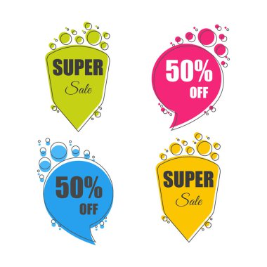 Beyaz arka plan üzerinde izole kabarcık indirim. Vektör