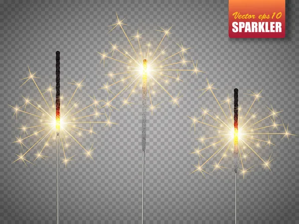 Feestelijke kerst sparkler instellen geïsoleerd op transparante achtergrond. Vector eps10 — Stockvector