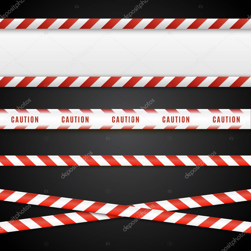 Red and white danger tapes. Caution lines isolated. Vector illustration