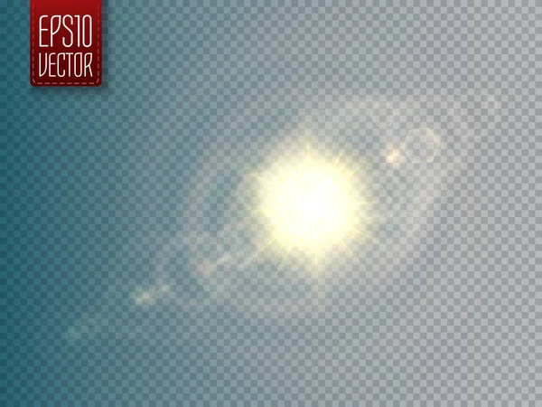 Efecto de luz de destello de lente. Rayos de sol con rayos aislados. Vector — Archivo Imágenes Vectoriales