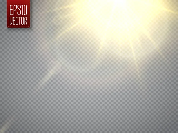 Lens flare ışık etkisi. Güneş ışınları ile izole kirişler. Vektör