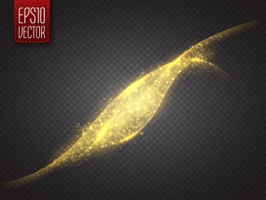 Dalgalı altın ışıltılı toz bulutu. Vektör çizim.
