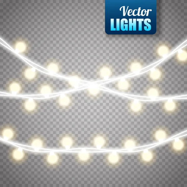 Kerstverlichting geïsoleerd op transparante achtergrond. Vector xmas gloeiende garland. — Stockvector