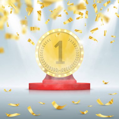 Galibi arka plan. Sahne ışıkları ve konfeti ile podyum. Vektör kavramı