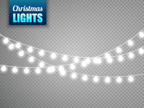 クリスマス ライトは、透明な背景に分離されました。ベクター クリスマスの熱烈なガーランド. — ストックベクタ