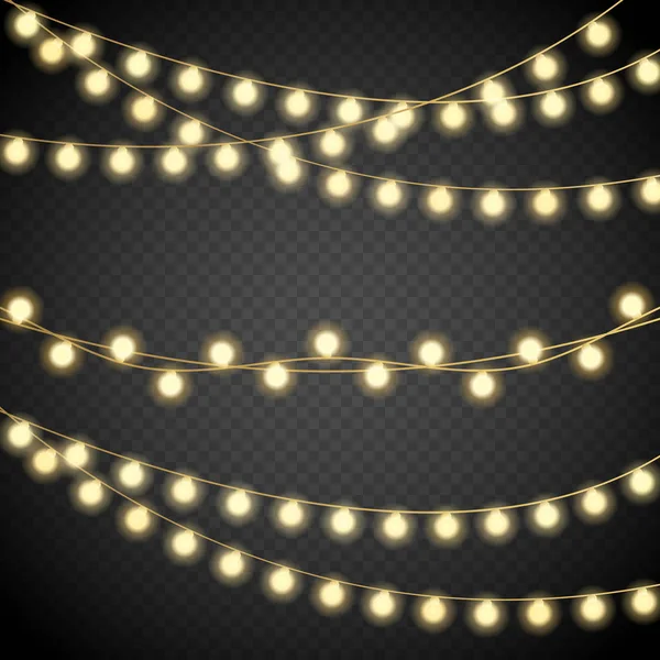 Kerstverlichting geïsoleerd op transparante achtergrond. Vector xmas gloeiende garland. — Stockvector