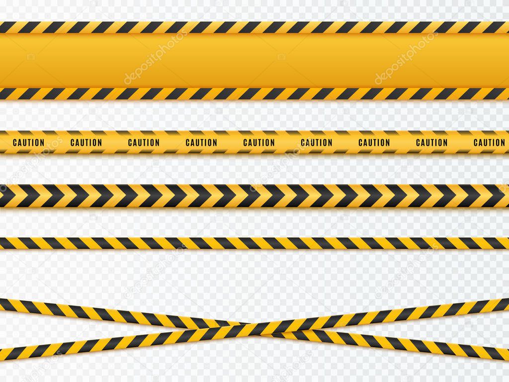 Yellow and black danger tapes. Caution lines isolated. Vector