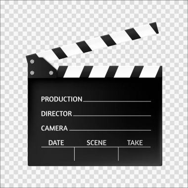 Film clapper izole. Sinema simgesi. Vektör çizim