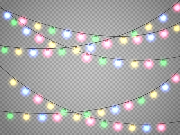 Lumières de Noël isolées sur fond transparent. Guirlande de Noël. Illustration vectorielle . — Image vectorielle
