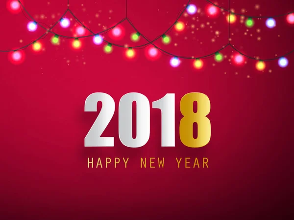 2018 Bonne année carte de vœux avec guirlande de Noël. Vecteur — Image vectorielle