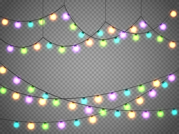 Luces de Navidad aisladas sobre fondo transparente. Guirnalda de Navidad. Ilustración vectorial . — Vector de stock