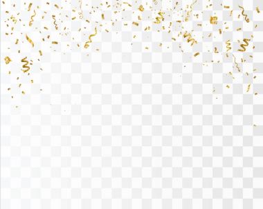 Golden confetti isolated on checkered background. Festive vector illustration clipart