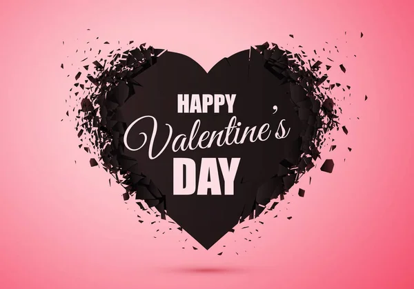 Biglietto di auguri per San Valentino. Cuore isolato con effetto esplosione. Vettore — Vettoriale Stock