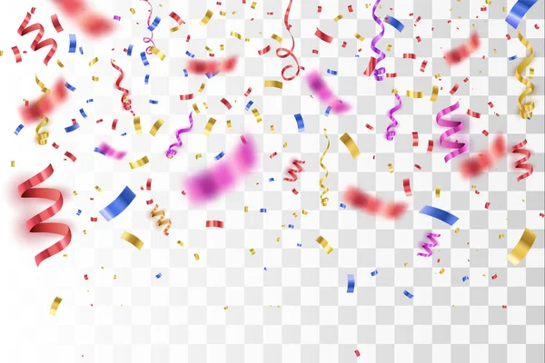 Confettis lumineux coloré isolé sur fond transparent. Illustration vectorielle festive — Image vectorielle