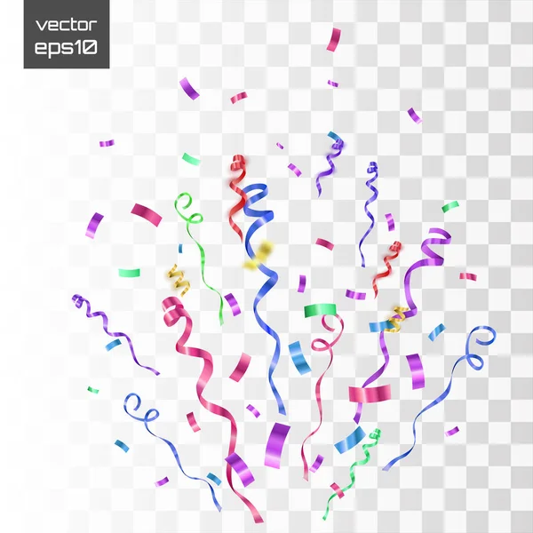 Confettis lumineux coloré isolé sur fond transparent. Illustration vectorielle festive — Image vectorielle