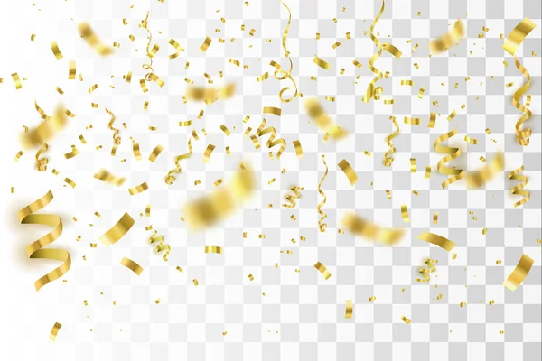 Arany konfetti elszigetelve kockás háttérrel. Ünnepi vektor illusztráció — Stock Vector