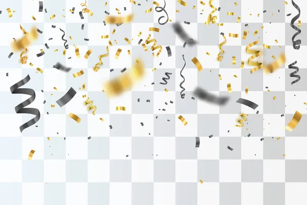 Confettis isolés. Illustration festive de luxe or et noir. Vecteur — Image vectorielle