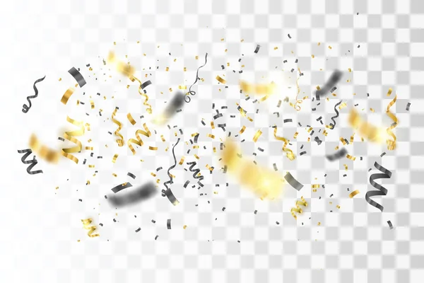 Confetti isolado. Ouro e preto luxo ilustração festiva. Vetor — Vetor de Stock