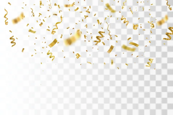 Gouden confetti geïsoleerd op een geblokte achtergrond. Feestelijke vectorillustratie — Stockvector