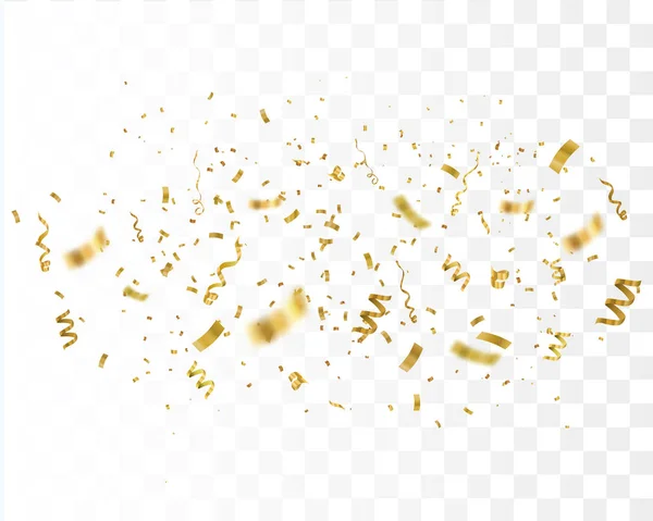 Golden confetti isolerad på rutig bakgrund. Festlig vektor illustration — Stock vektor