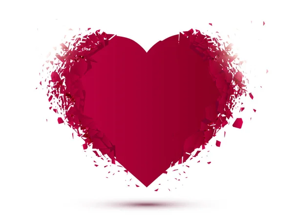 Corazón rojo aislado sobre fondo blanco con efecto explosión. Concepto de San Valentín. Vector — Archivo Imágenes Vectoriales