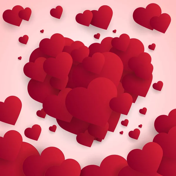 Sevgililer günü tebrik kartı kesilmiş kağıt yürekleri. Vektör. — Stok Vektör