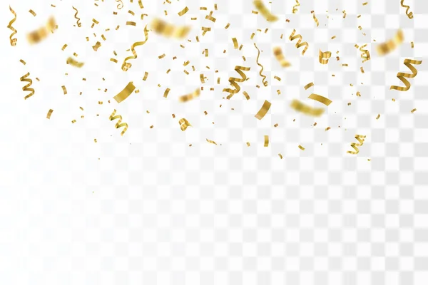 Confettis dorés isolés sur fond damier. Illustration vectorielle festive — Image vectorielle