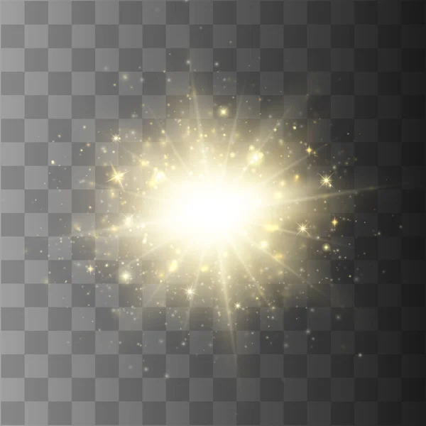 Estrella estalló con polvo y brillo aislado. Efecto de luz brillante — Vector de stock