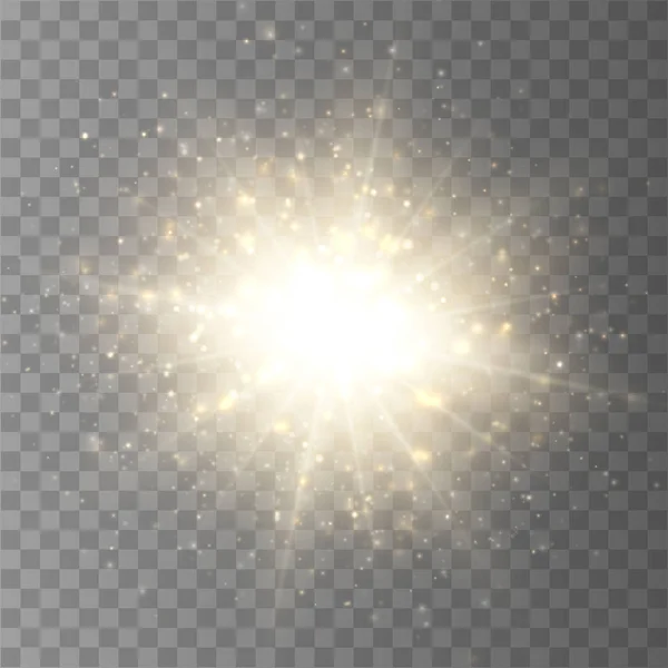 Estrella estalló con polvo y brillo aislado. Efecto de luz brillante — Vector de stock