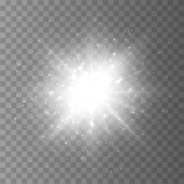 Star burst with dust and sparkle isolated. Glow light effect — Stock Vector