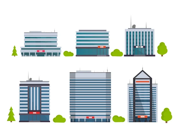 Conjunto de edificios en estilo plano. Casas de ciudad. Ilustración vectorial — Vector de stock