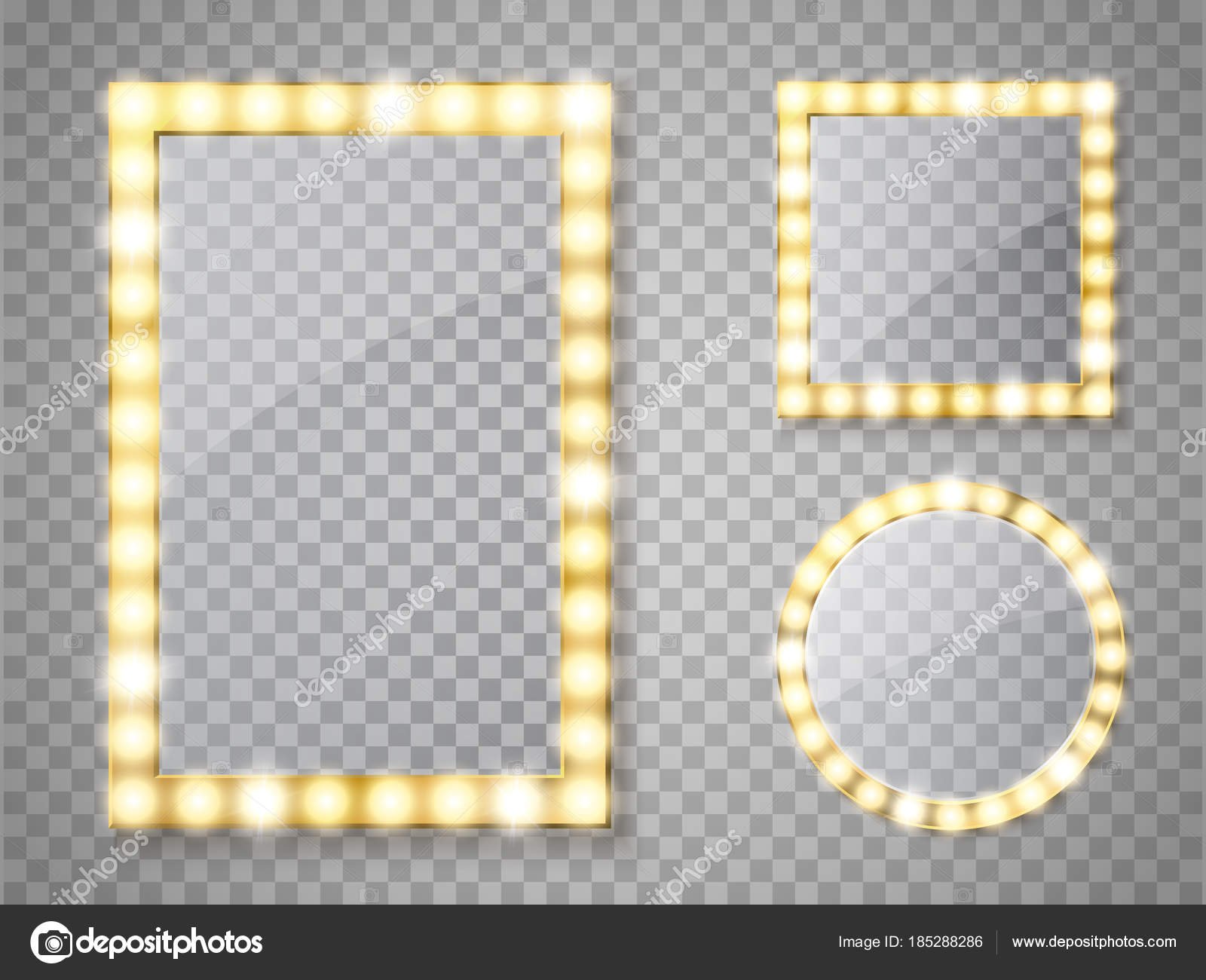 Specchio per il trucco isolato con luci. quadrato di vettore e telai ... Specchi con luci per trucco