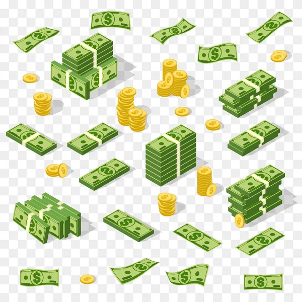 Conjunto de dinheiro isométrico isolado em fundo branco . — Vetor de Stock