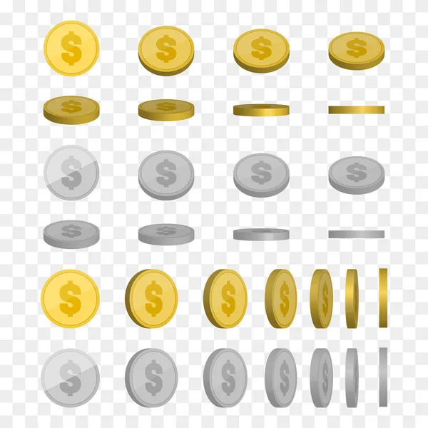 Vectorillustratie van gouden en zilveren munten. Geld geïsoleerd — Stockvector