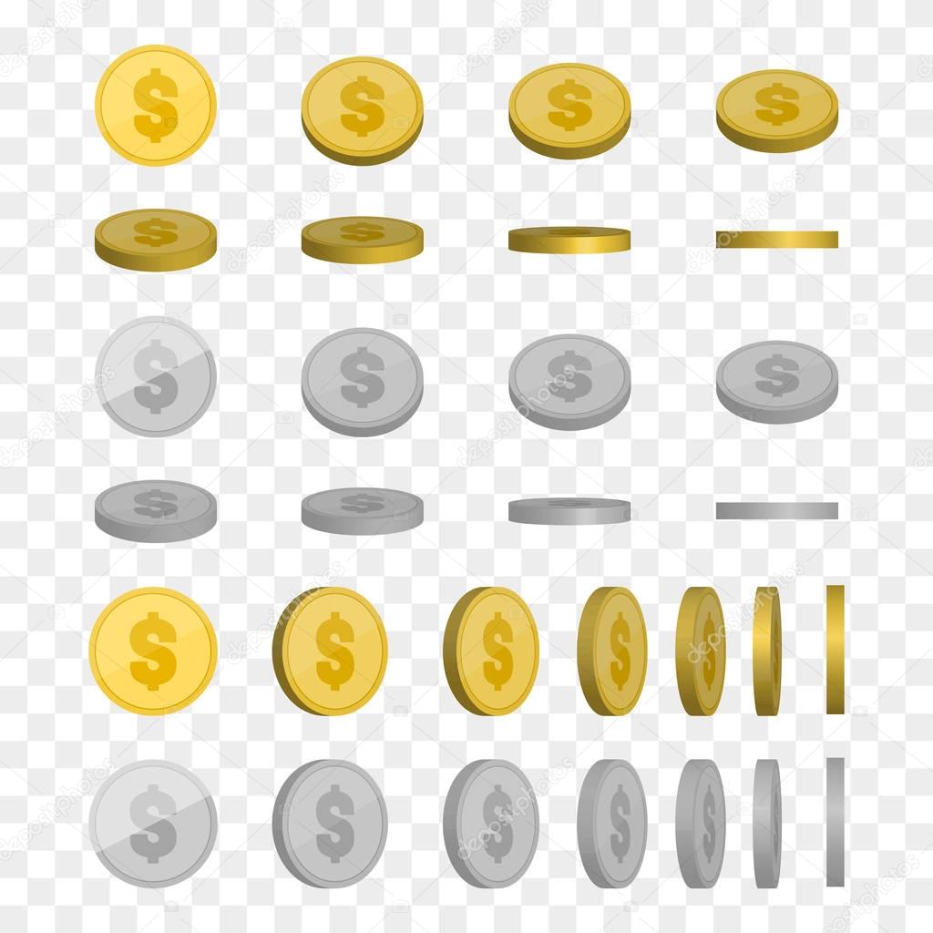 Vector Illustration of golden and silver coins. Money isolated