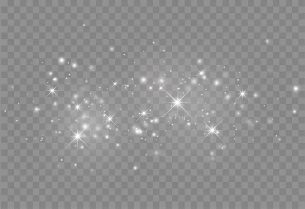 Ragyogó fényhatás, sok átlátszó háttérrel izolált csillámrészecskével. Vektor csillagfelhő porral. Mágikus karácsonyi dekoráció — Stock Vector