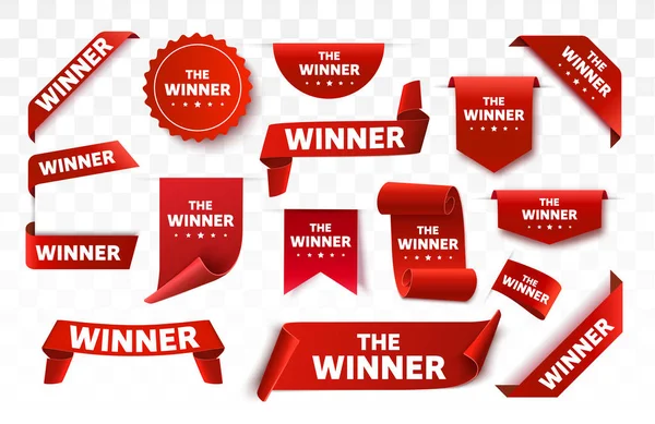 Winner tags isolated. Red banners — Stock Vector