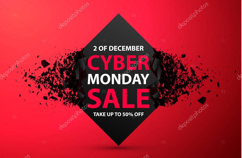 Cyber Monday Sale Abstract Background. Vector Banner with explosion effect