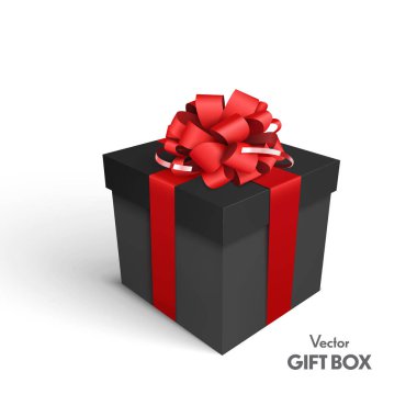 Kırmızı kurdeleli hediye kutusu ve yay.