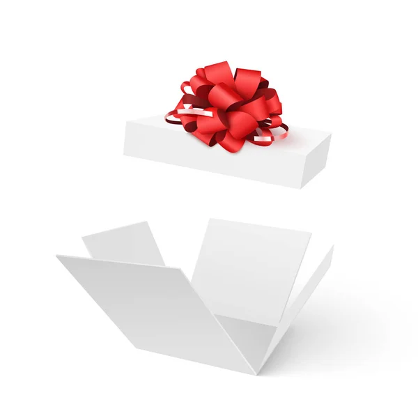 Boîte cadeau ouverte avec arc isolé. Illustration vectorielle 3D . — Image vectorielle