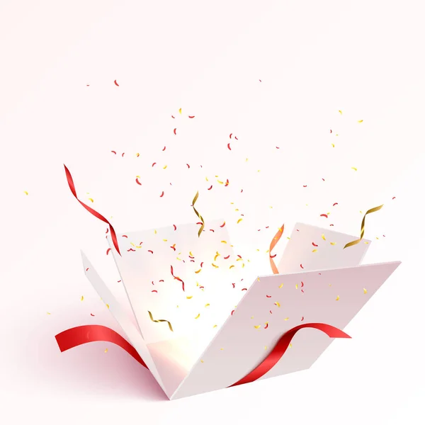Öppen presentförpackning med konfetti — Stock vektor