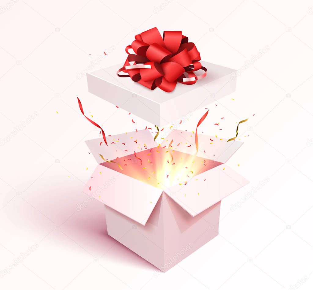 Open gift box with confetti