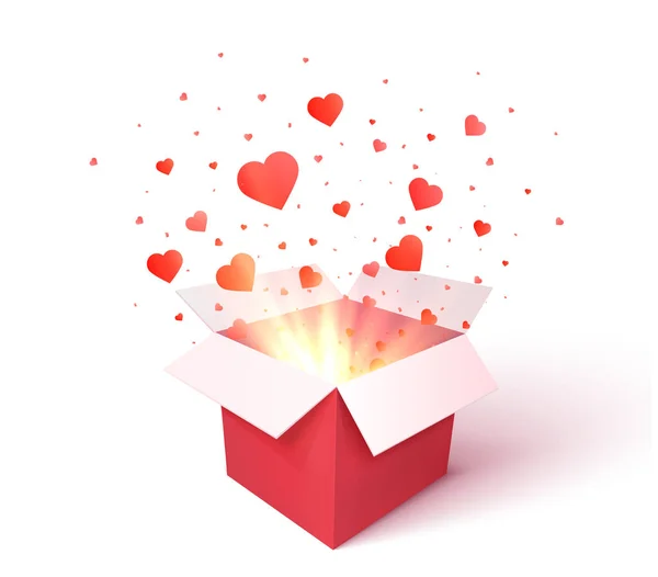 Dárková krabice ve tvaru srdce konfety výbuch výbuchu — Stockový vektor