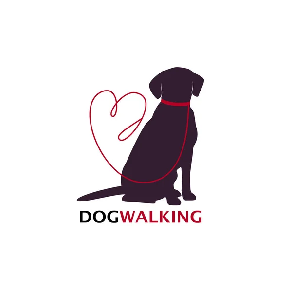 Hund promenader logotyp mall med sittande hund siluett. Vektorillustration — Stock vektor