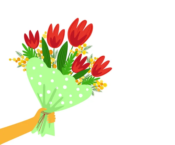 Buquê de belas flores de primavera na mão — Vetor de Stock